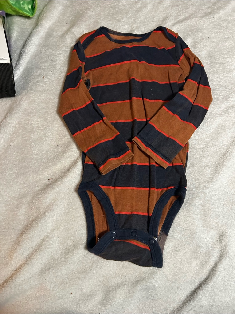 Carter's Long-Sleeve Striped Bodysuit - Navy, Brown & Red Accent